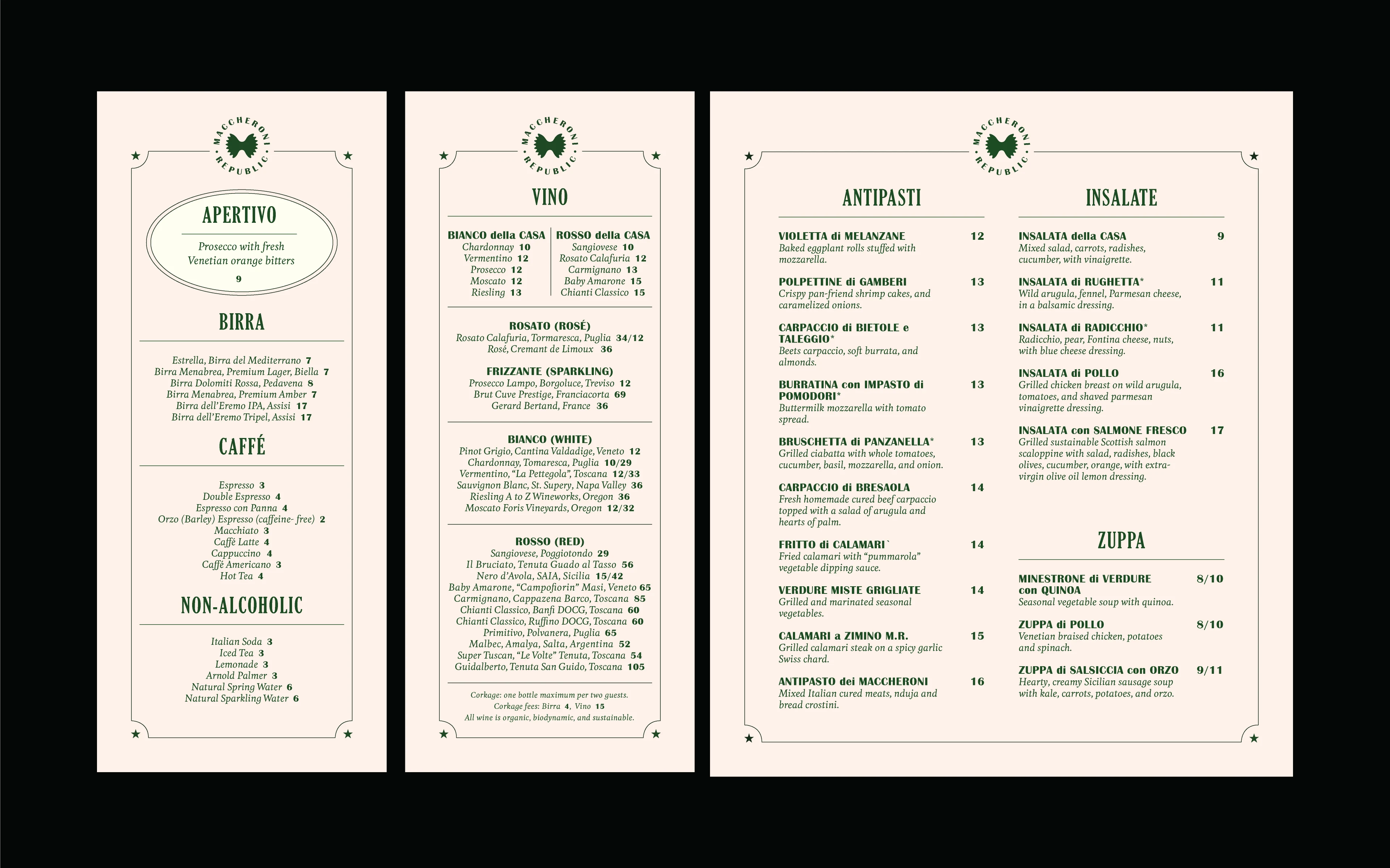 Maccheroni Republic: Drinks and Antipasti Menus