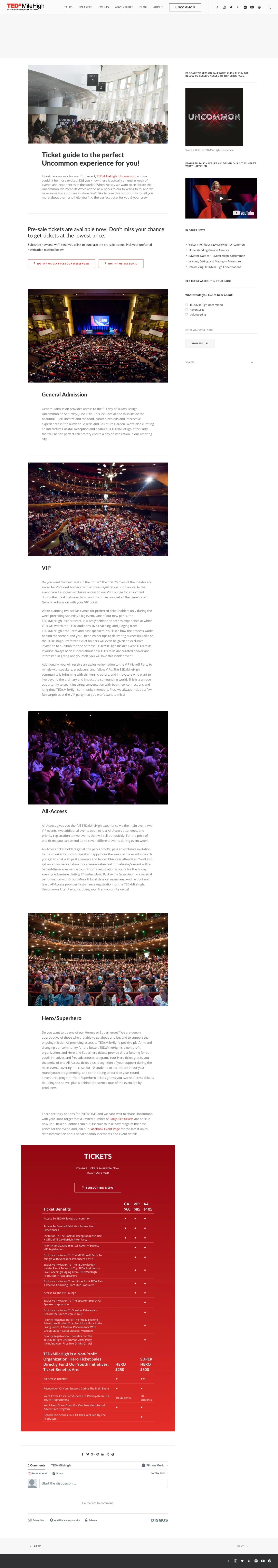 TEDx Website & Marketing: Uncommon ticket guide